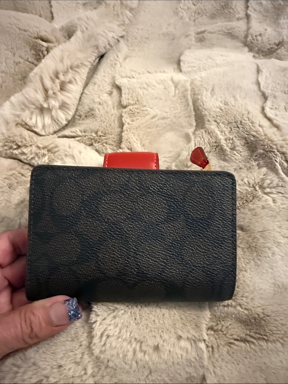Coach Brown Signature Wallet with Red Snap Tab - Picture 7 of 7